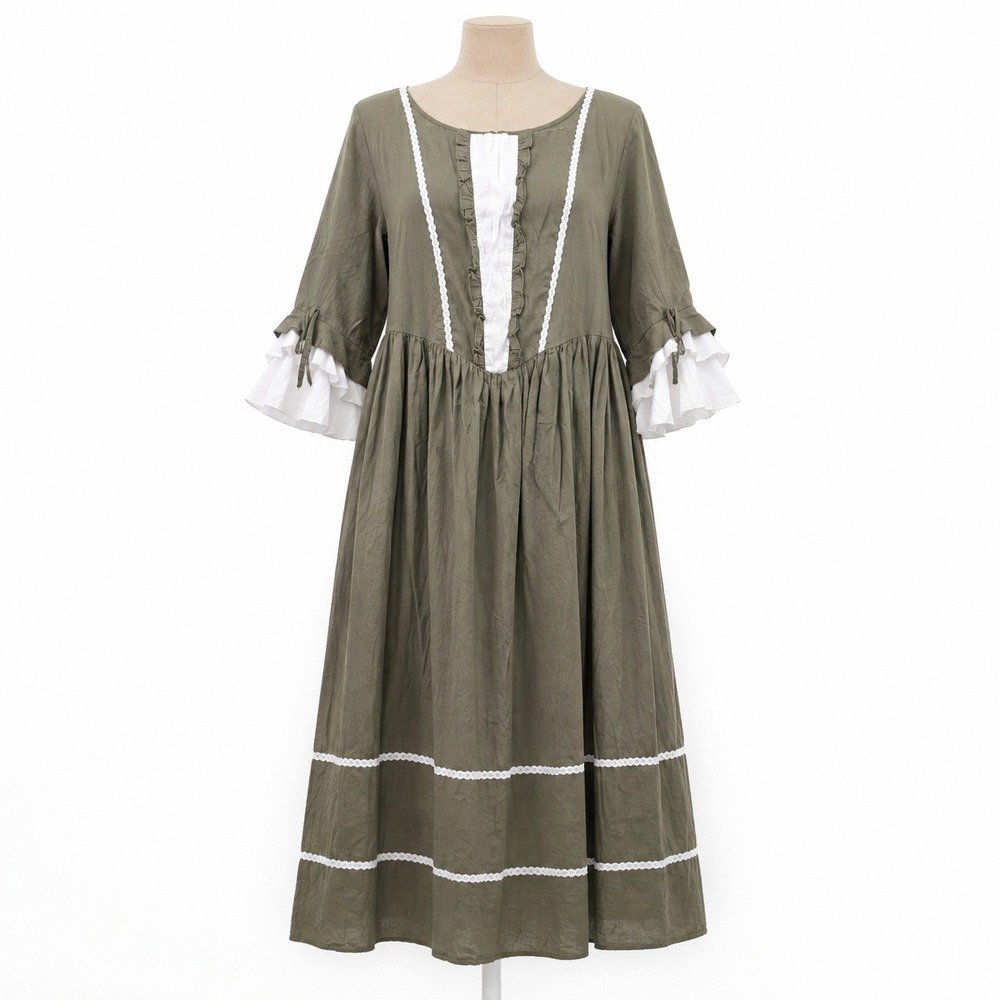 Ruffle Prairie Peasant Maxi Dress Size XL Green Colonial Regency Cottagecore